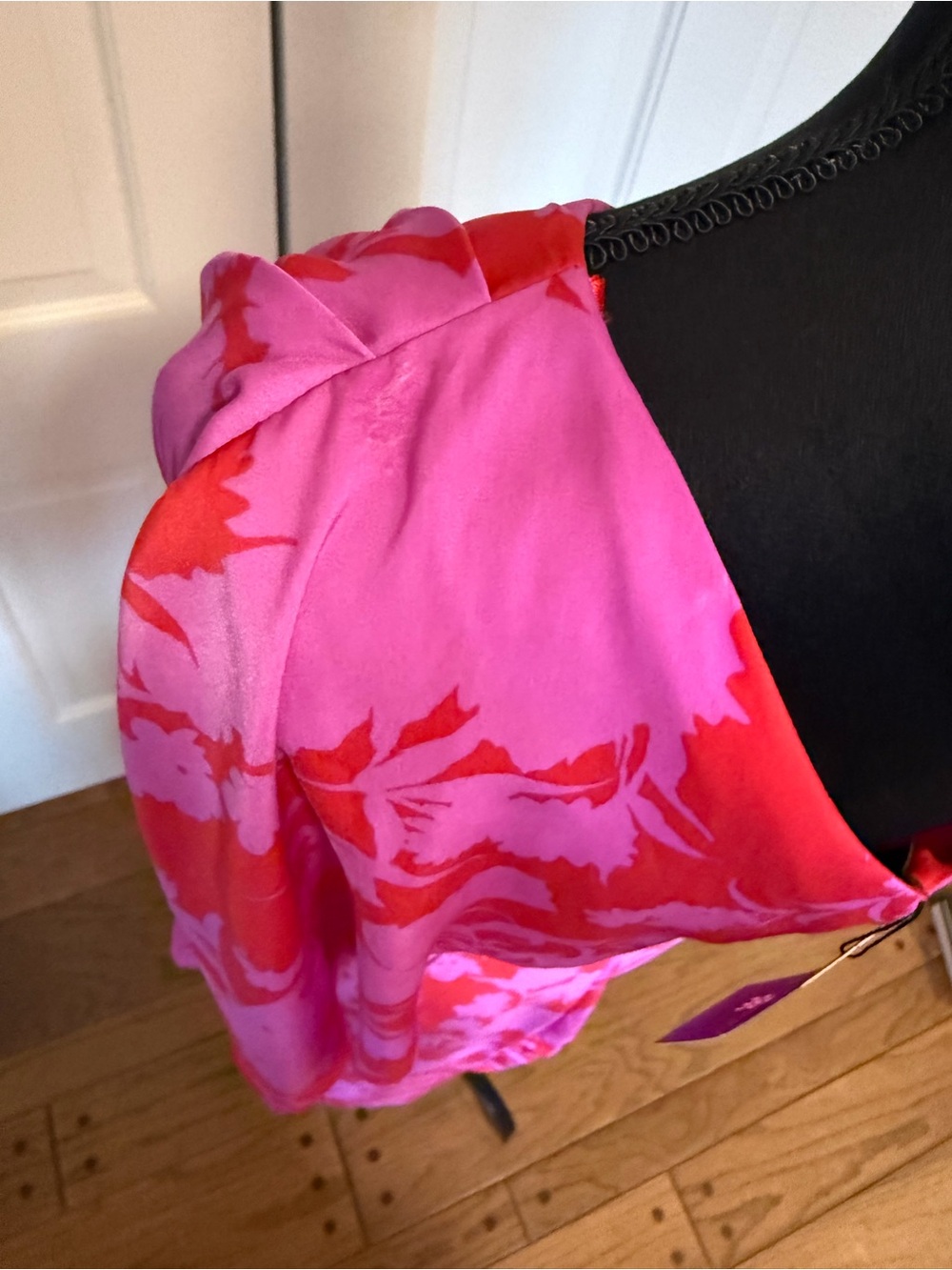 DO+BE One-Shoulder Pink and Red Floral Draped Dress - Picture 3 of 5